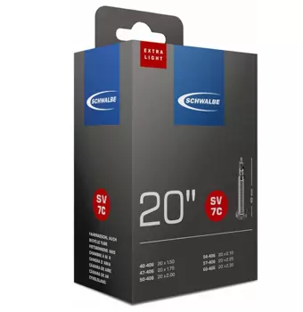 Камера велосипедная SCHWALBE SV7C, EXTRA LIGHT, 20" (40/60-406), спортниппель IB 40 mm, 05-10415713