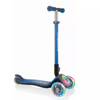 Самокат Globber ELITE DELUXE FLASH LIGHTS, детский, складной, трехколесный, светящиеся колеса, синий, 2020, 449-100-3
