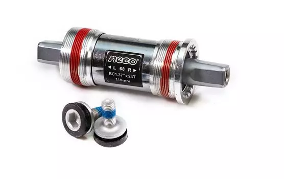 Каретка-картридж велосипедная NECO, алюм., под стакан 68мм, квадратный вал, 119мм х1,37"х24, серебр., BS-N-920-119-SL