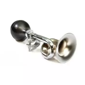 Клаксон велосипедный TRIX, гнутый, один рожок, 73х180мм, металл-резина, черно-серебристый, AH-TX-10-08-BKSL