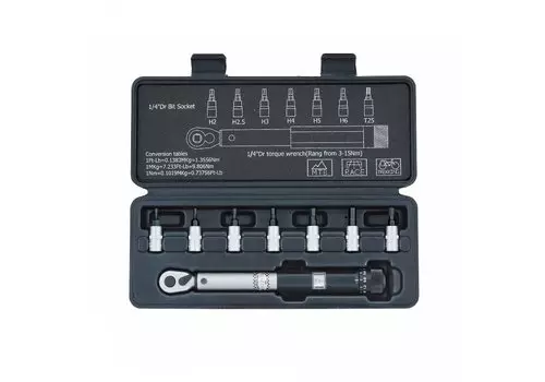 Ключ динамометрический TO BE B8860200, 1/4"DR, на 3-15 Нм, накидные ключи-вставки, в футляре, 2162