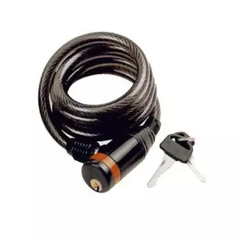 Велосипедный замок TBS TY-506, спиральный тросовый, на ключ, 12 х 1200 мм, чёрный, TY-506