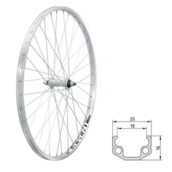 Колесо велосипедное переднее KLS EVENT, 26", одинарный обод 559х19, 36Н, на гайках, серебристое