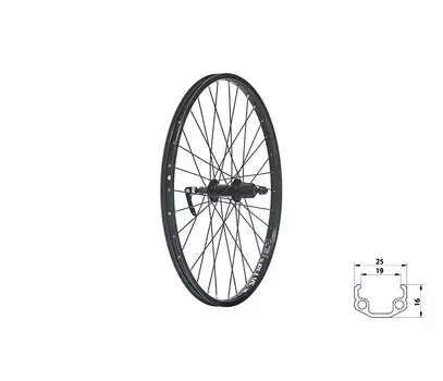 Колесо велосипедное KELLY'S WASPER CASSETTE V-brake R, заднее, 24", под ободной тормоз, чёрный, Wheel rear KLS WASPER