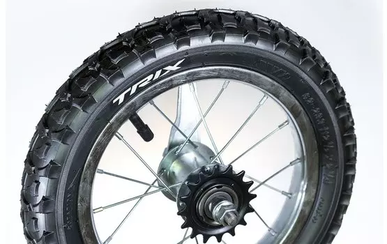Колесо велосипедное заднее Trix 12", стальной обод, тормозная втулка, камера, покрышка, 12" steel (заднее)