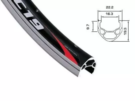 Обод велосипедный 26" ALEXRIMS DC19, двойной, 559х22.2/16,3х19.3 мм, 32 отверстия, 470 г, черный, 6-152619