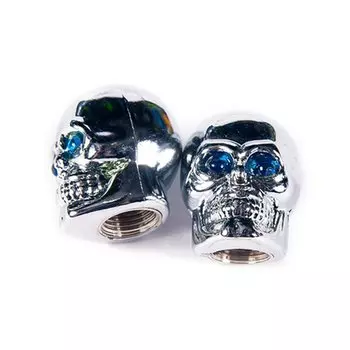 Колпачок для камер 4BIKE V20, дизайн "Череп", AV, пластик, серебристый, ARV000289