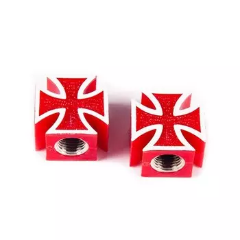 Колпачок для камер 4BIKE V23, дизайн "Крест", AV, пластик, красный, ARV000293