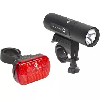 Комплект фара+фонарь для велосипеда M-WAVE 1 диод 3W/2 функции +3 диода/3 функции с батареями