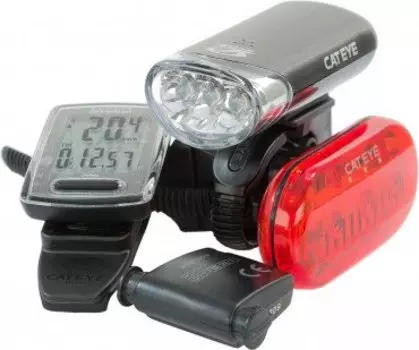 Комплект фонарей и велокомпьютера Cat Eye GS-12-1 EL135N/LD135/VL520 B, CE8900950