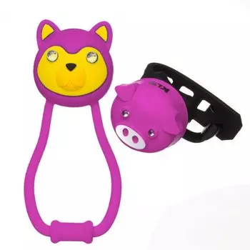 Комплект освещения велосипедный KELLYS ANIMAL розовый: силиконовые фонарики TEDDY+PIGGY, 74165