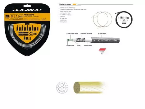 Комплект тросов переключения JAGWIRE Pro Shift Kit с рубашкой, заглушками, крючками, красный, PCK504