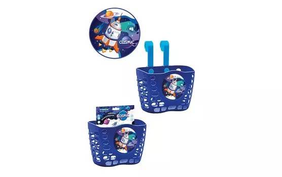 Корзина велосипедная TRIX, Cosmic, детская, 12"-16", крепление на руль, 190х125х140мм, пластиковая, синяя, BSTX071216CS