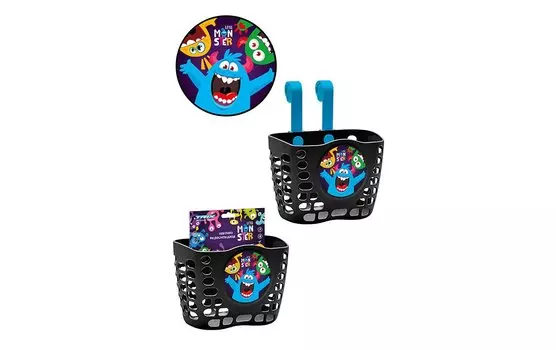 Корзина велосипедная TRIX, Little Monster, детская, 12"-16", на руль, 190х125х140мм, пластик, черн., BSTX071216LM