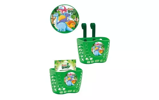 Корзина велосипедная TRIX, Super Dino, детская, 12"-16", крепление на руль, 190х125х140мм, пластик, зелен., BSTX071216SD