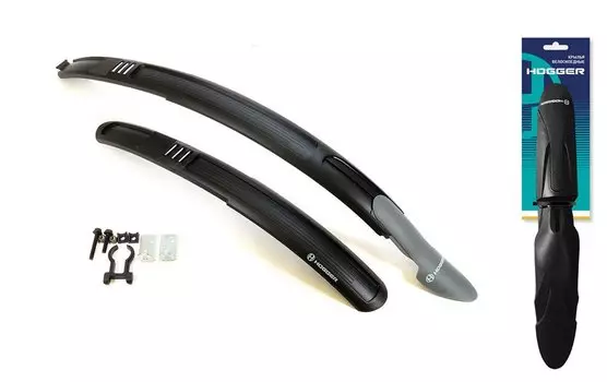 Крылья HOGGER 27-29", переднее за бустер вилки, заднее двойное за раму, 60мм, пластик, серо-черный, FN-HG-181-0-BKG