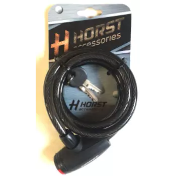 Замок велосипедный HORST, 10х1500 мм, трос, на ключ, с защитой, черный, 09-100164