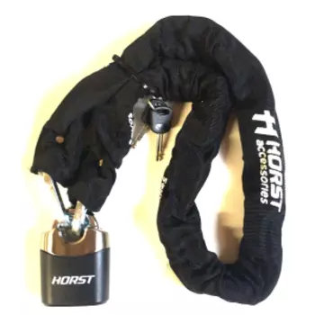 Замок велосипедный HORST, цепь, 10х120 0мм, на ключ, с навесным замком, тканевый чехол, черный, 09-100219