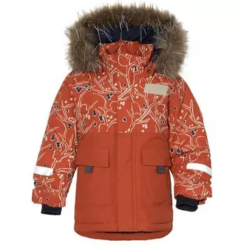Куртка детская DIDRIKSONS POLARBJORNEN PR KID'S PARKA 506, снегири на оранжевом, 504361 (Рост: 90, Цвет: Снегири на оранжевом)