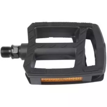 Педали велосипедные M-Wave Steady Flat 2, пластик, 84*93мм, с шарикоподшипниками, с отражателями, черный, 5-312011