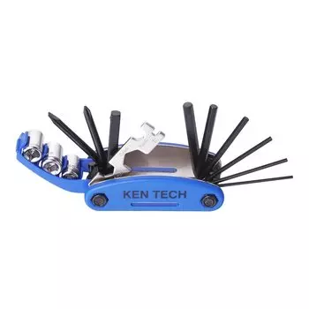 Мультитул KENLI, сталь, 15 функций, шестигранные ключи, спицевой ключ, отвёртка, голубой, KL-9802B