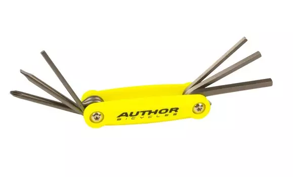 Мультитул велосипедный AUTHOR ToolBox 6, складные шестигранники, +/- отвертки, Сr-Va, желтый, 8-10000038