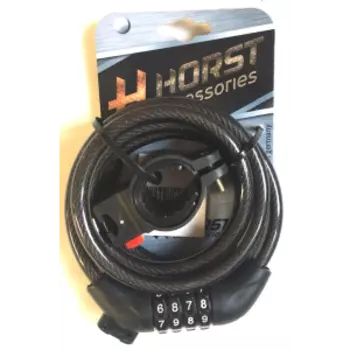 Замок велосипедный HORST, кодовый (4 разряда), 10х1800 мм, с креплением на раму, черный, 09-100191