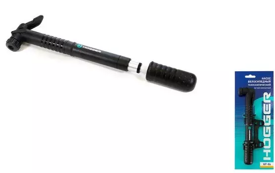 Насос HOGGER ручной, под ниппель AV/FV, телескопический, max 100 psi/7 bar, 23см, пластик, черный, GP-06