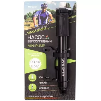 Насос мини, Vinca Sport, Мax 90psi (6 бар), авто/вело ниппель, шланг, пластик. корпус, Китай, MP 1721