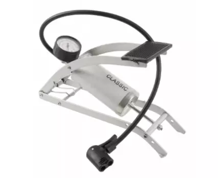Насос ножной складной Beto, с манометром, до 7Бар/100PSI, универсальный, 2 головки на шланге, серебристый, 5-470344