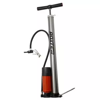 Насос велосипедный напольный ROXTER, двуручный, стальной, 38x530 мм, AV, серебристый, с манометром, SF8911