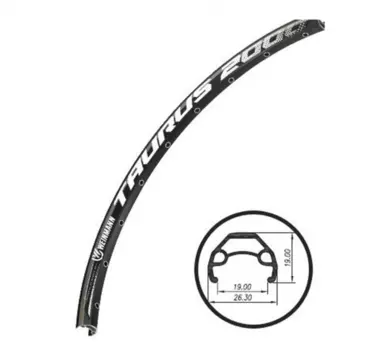 Обод велосипедный 26" Weinmann, 32Н, анодированный, пистонированный, под дисковый тормоз, черный, Taurus 2000 disc