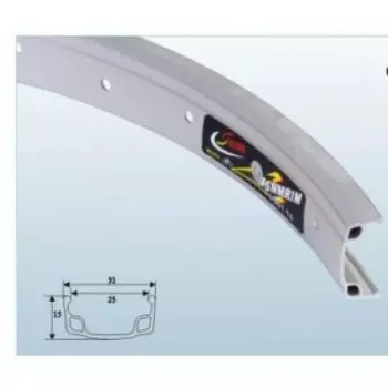 Обод велосипедный TBS, одинарный, 700С(28x1.5-1.95), серебристый, 25 мм, 36H, S25А