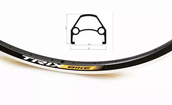 Обод велосипедный TRIX, алюминий, двойной, 36H, фрезерованный, 26", 559х19,4/25х21,4мм, A/V, черный, YKL-D23 26"black