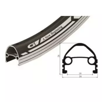 Обод велосипедный, Vinca sport GJD 24C (32H), 24, двойной, алюминиевый. 32Hх14G, защитная полоса.