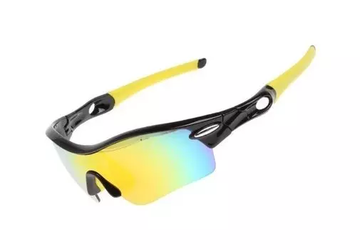 Очки велосипедные Rockbros, поляризационные, 4 линзы (желтая/серая/прозрачная/голубая), оправа черно-желтая, 10004