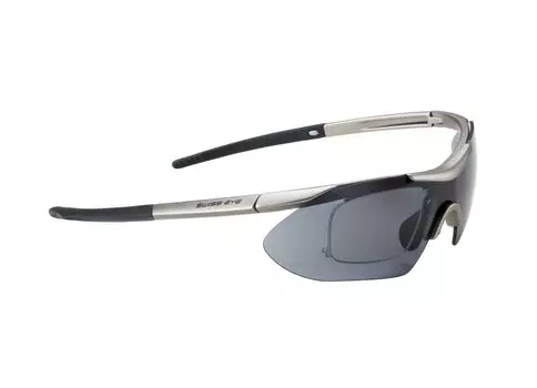 Очки велосипедные SWISSEYE HORNET, с клипадаптером под диоптрии, оправа матово-серебрянная, линзы дымчатые, 12364