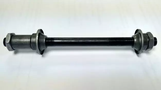 Ось велосипедная задняя с конусом под эксцентрик, с пыльниками 10.0х145мм, черная, 6-614