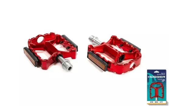 Педали HOGGER MTB алюминиевые, 109x90мм, резьба 9/16", промподшипники, красные, PDHG605SBRD