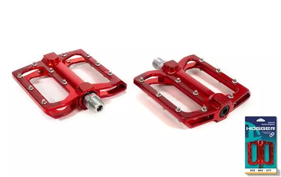 Педали HOGGER PLATFORM алюминиевые, 110x105мм, резьба 9/16", со сменными шипами, промподшипники, красные, PDHG882SSBRD