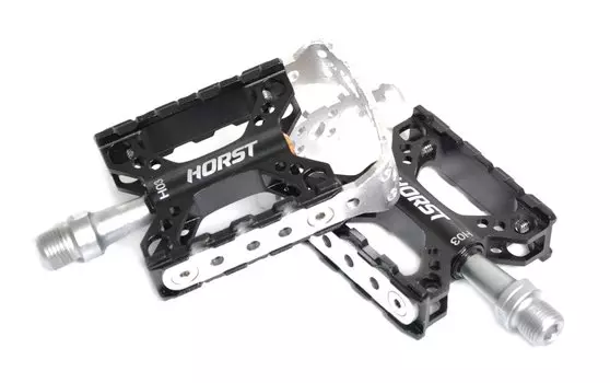 Педали HORST, алюминий H03, ось Cr-Mo, сменный обод, облегченные, 276 г, черно-серые, 00-170825
