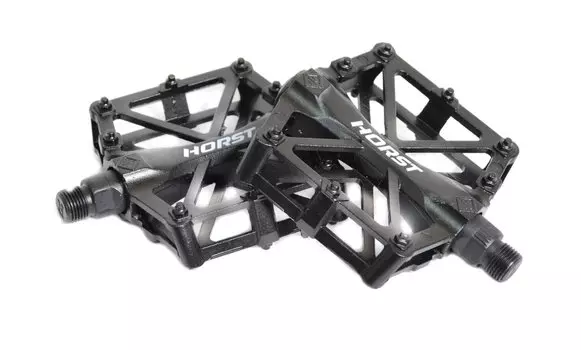 Педали HORST, алюминий H32, широкие, литые, с шипами, 388 г, черные, 00-170832