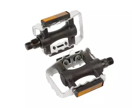 Педали MTB HORST, пластик с алюминиевым ободом, с отражателем, серебряно-черные, 00-170380