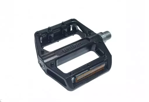 Педали ВМХ, WELLGO, алюминий, ось, 9/16", промподшипник + втулка скольжения, сменные U-пины, 109х101х26мм, 450г, B087B