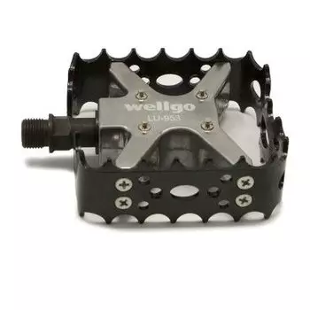 Педали WELLGO, MTB, алюминий, ось CrMo, 9/16", 95х88мм, на промподшипниках, сменные шипы, LU-953