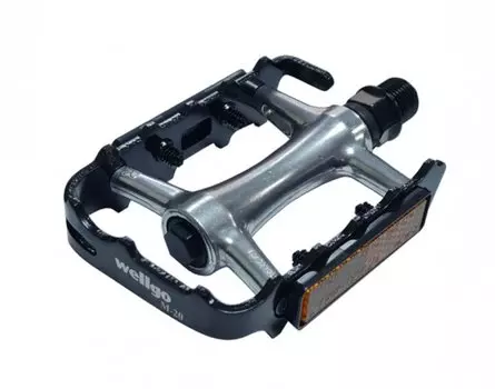 Педали WELLGO, MTB, алюминий, ось CrMo, 9/16", 101х63x24мм, на промподшипниках, серо-чёрные, M20