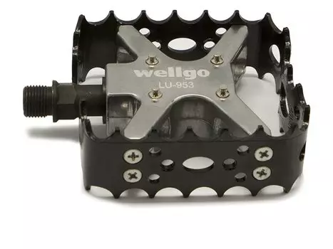 Педали WELLGO, MTB, алюминий, ось CrMo, 9/16", 95х88мм, на промподшипниках, сменные шипы, LU-953