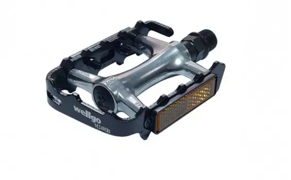 Педали WELLGO, MTB, алюминий, ось из бористой стали, 9/16", 100х64x24мм, подшипники: DU, серо-чёрные, M248DU