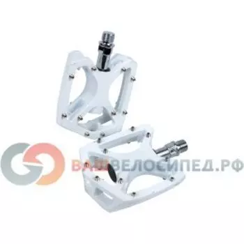 Педали велосипедные алюминиевые литые широкие со сменными шипами белые 5-311334