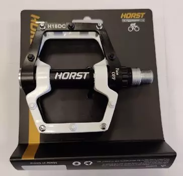 Педали велосипедные HORST H18DC алюминий, широкие, ось Cr-Mo, 90*100*19мм, черно-белые, 00-170875